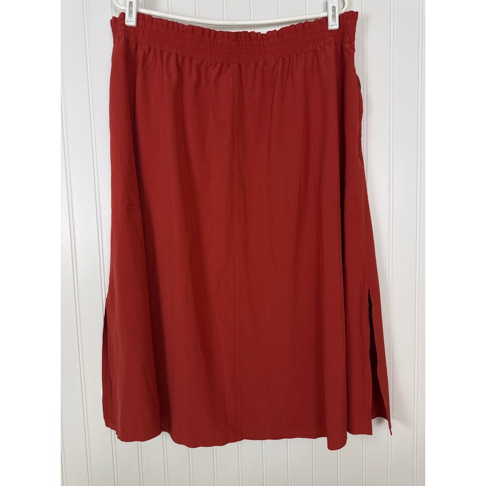 Athleta Jupe Savannah Skirt Womens 2X Burt Orange Midi Side Slits Pockets